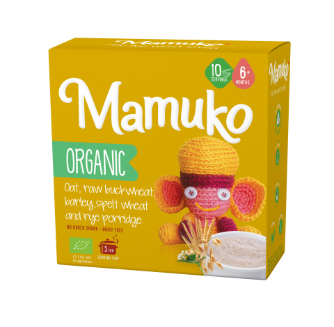 Bio-Babybrei aus Hafer, grünem Buchweizen, Gerste, Dinkel-Weizen und Roggen.